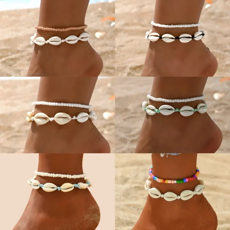 Beaded Anklet Chain - 2pcs/set Bohemia Natural Shell Bead Anklets