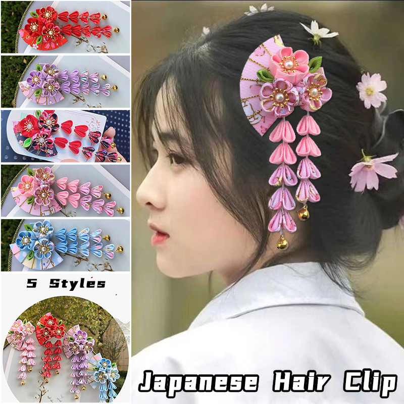 Women'S Kimono Accessories - Japanese Style Hairpin Fabric Flower Tassel