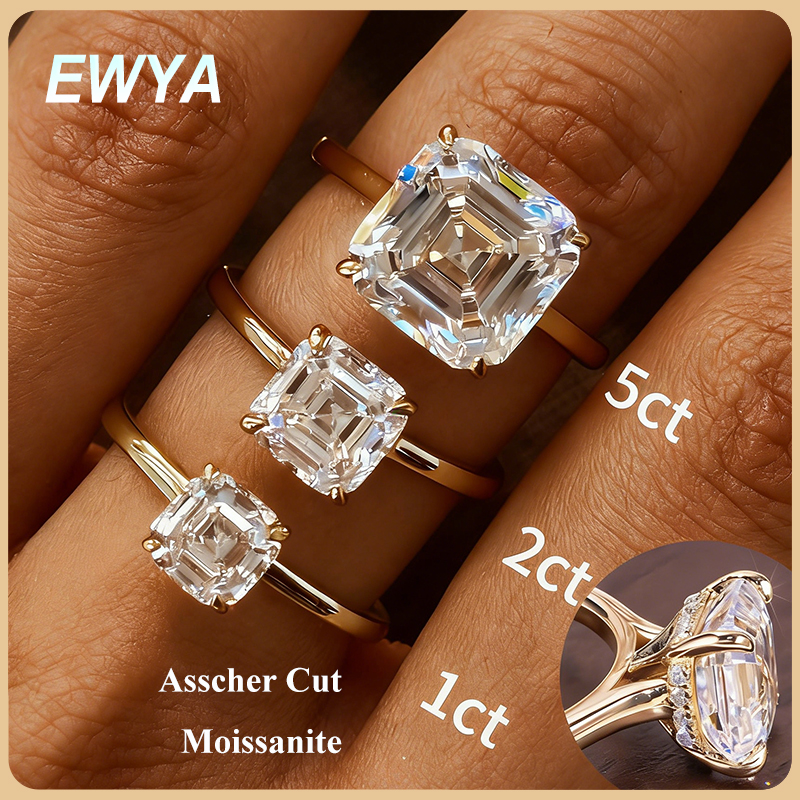 Women'S Accessories Rings - EWYA Asscher Cut 1/2/3/5CT 3EX Moissanite