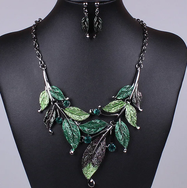 Green Purple Black Leaf Neckla – Women Accessories Gift Set recenzja i cena
