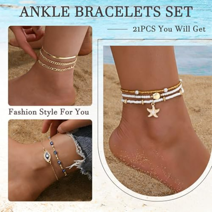 21PCS Ankle Bracelets for Wome – Beaded Anklet Chain recenzja i cena