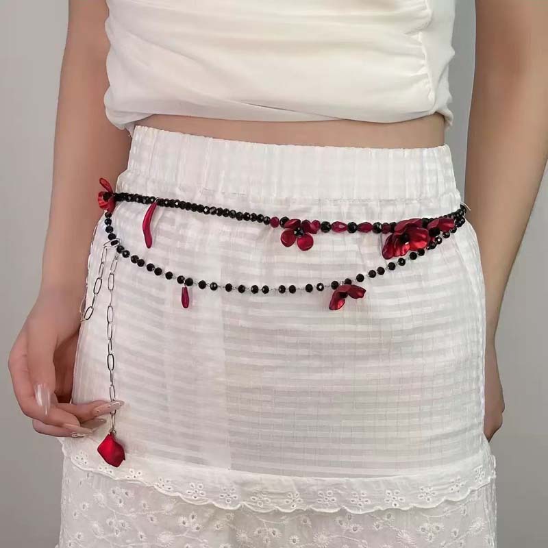 Vintage Red Flower Waist Chain – Women Jewelry Accessories For Black Dress recenzja i cena