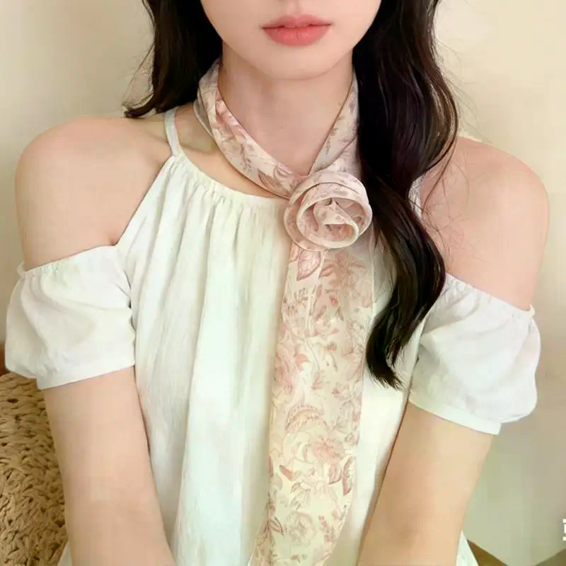 Floral Chiffon Scarf With Rose – Women'S Accessories For Neck recenzja i cena