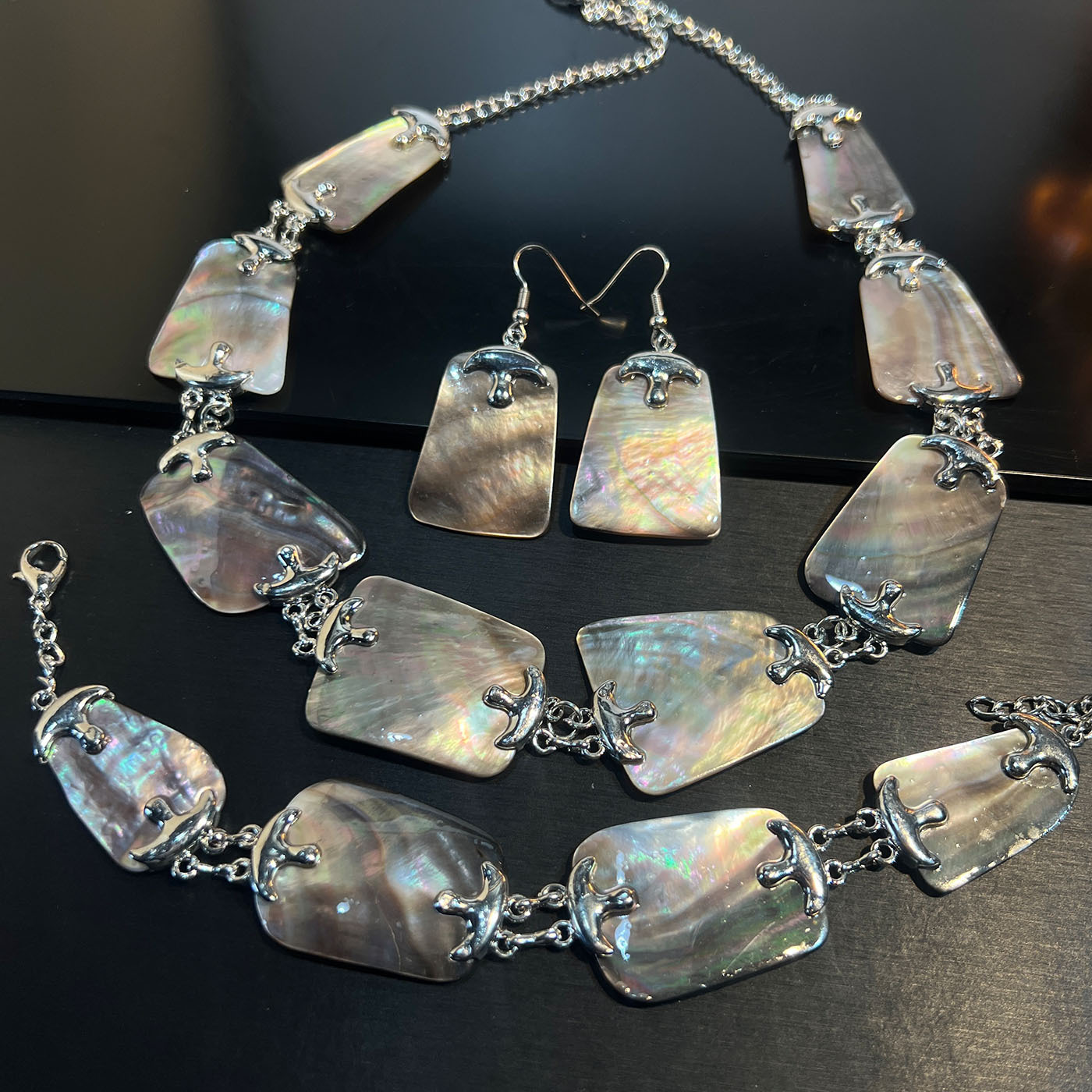 Set Jewelry Abalone white blac – Women Jewelry Accessories For Black Dress recenzja i cena
