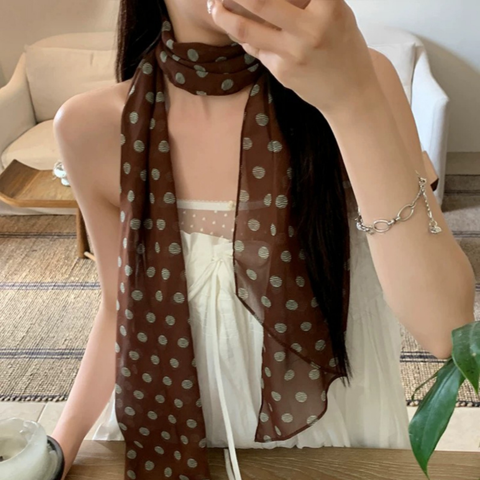 Vintage Polka Dot Chiffon Scar – Women'S Accessories For Neck recenzja i cena