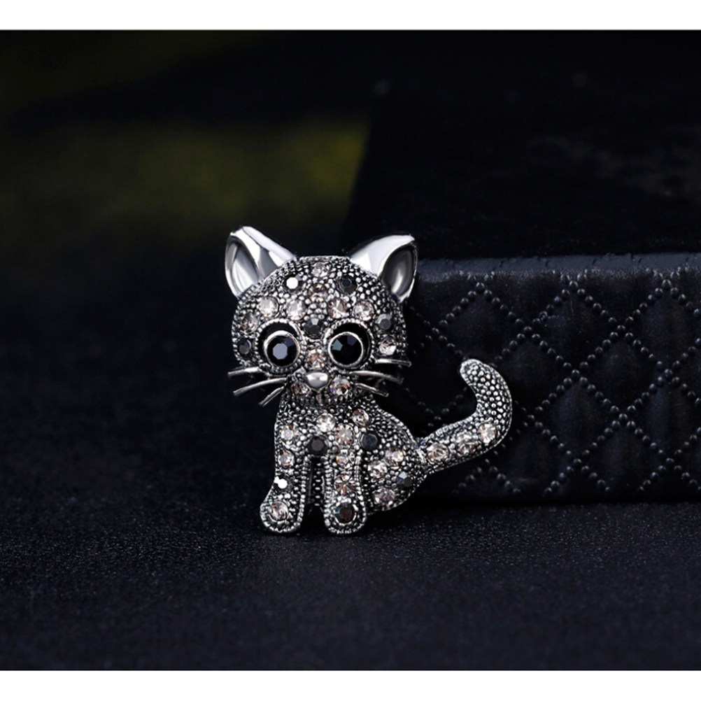 Sparkling Rhinestone Cat Brooc – Women Jewelry Accessories For Black Dress recenzja i cena