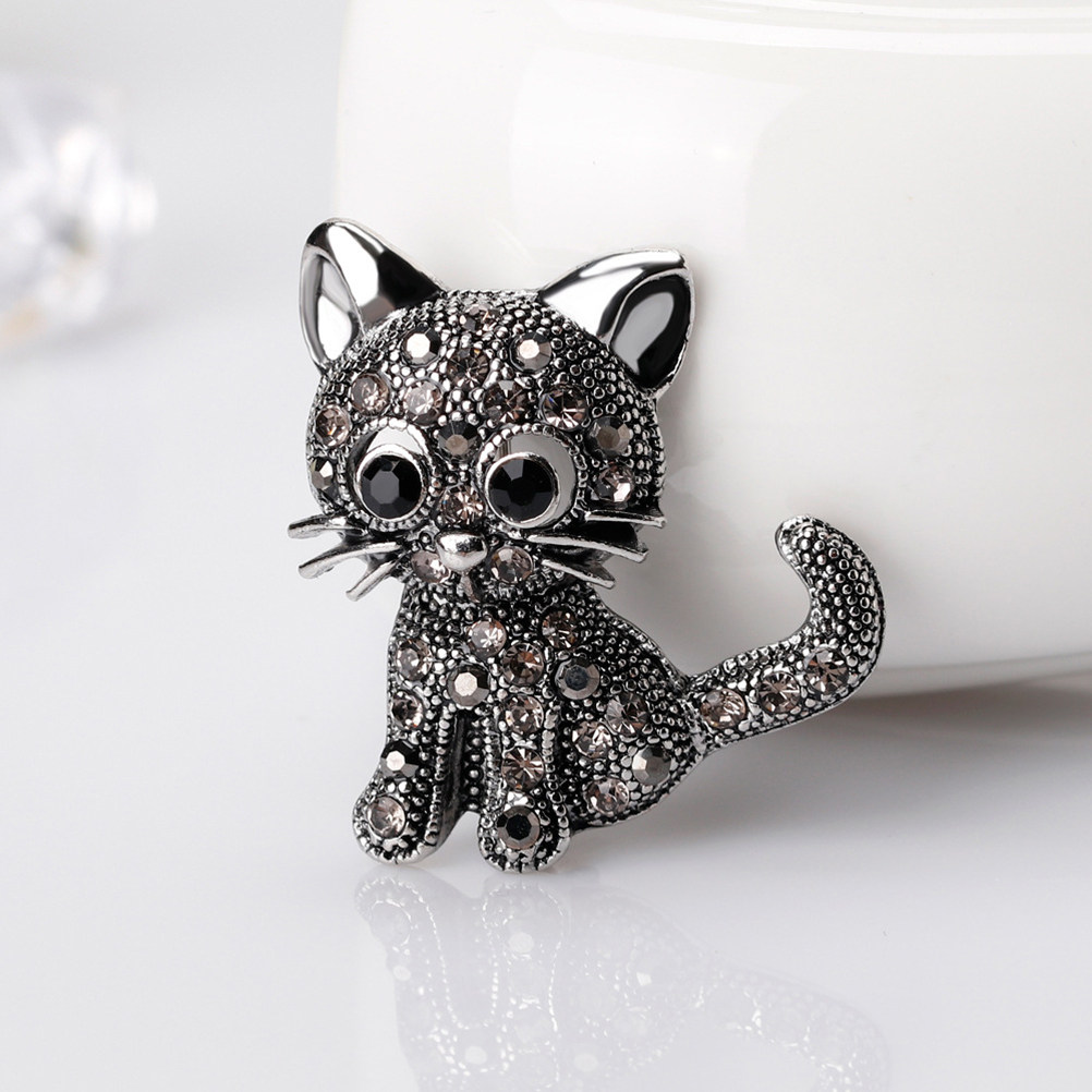 Sparkling Rhinestone Cat Brooc – Women Jewelry Accessories For Black Dress recenzja i cena