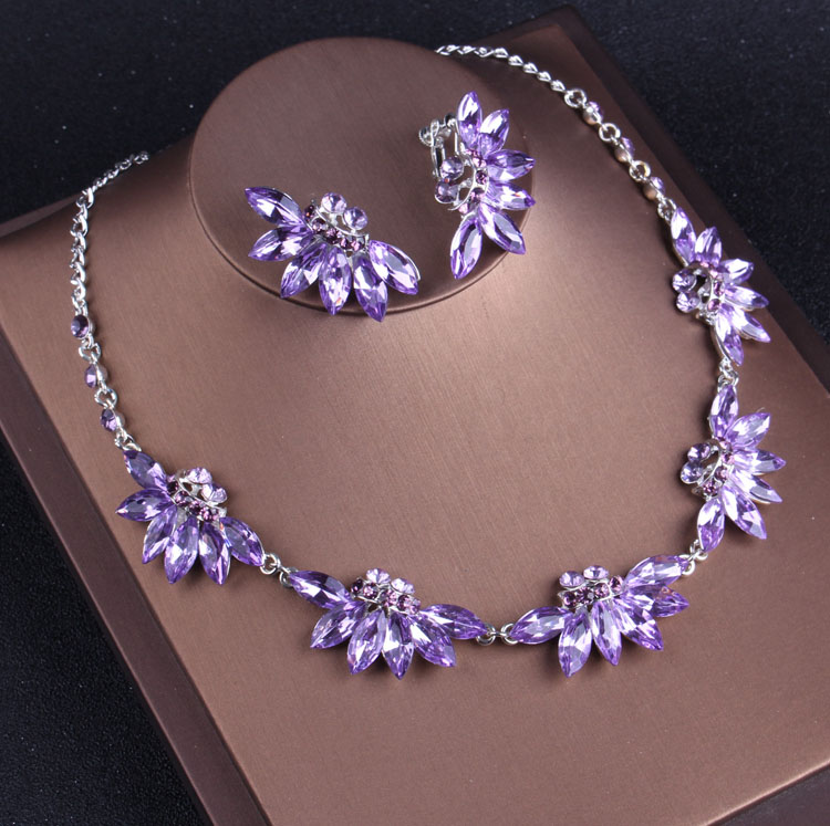 Noble Purple Crystal Bridal Je – Women Jewelry Accessories For Black Dress recenzja i cena